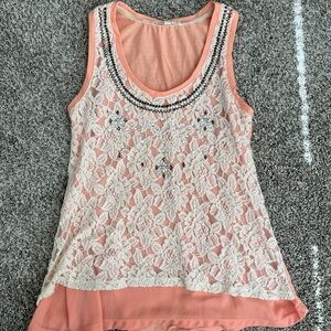 Jolt from Vanity Lace Beaded Rhinestone Coral Tank Top